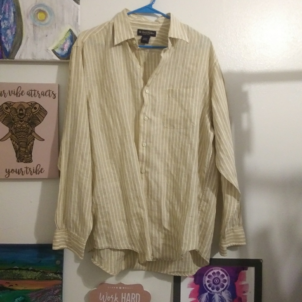 Brooks Brothers Tan stripe linen shirt
